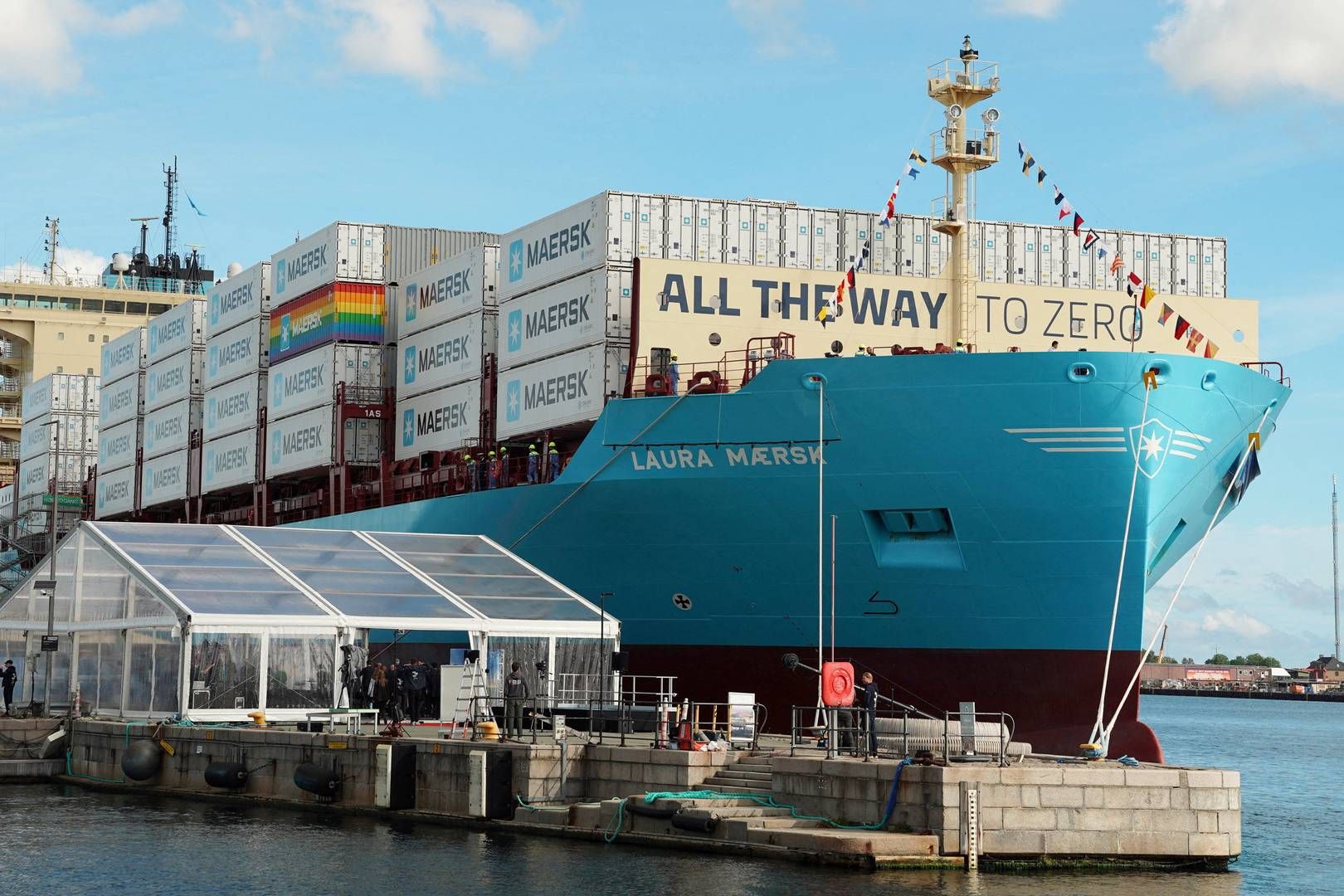 Mærsks metanoldrevne containerskib 'Laura Mærsk' i København efter navngivningsceremonien i september 2023. | Foto: Tom Little/Reuters/Ritzau Scanpix