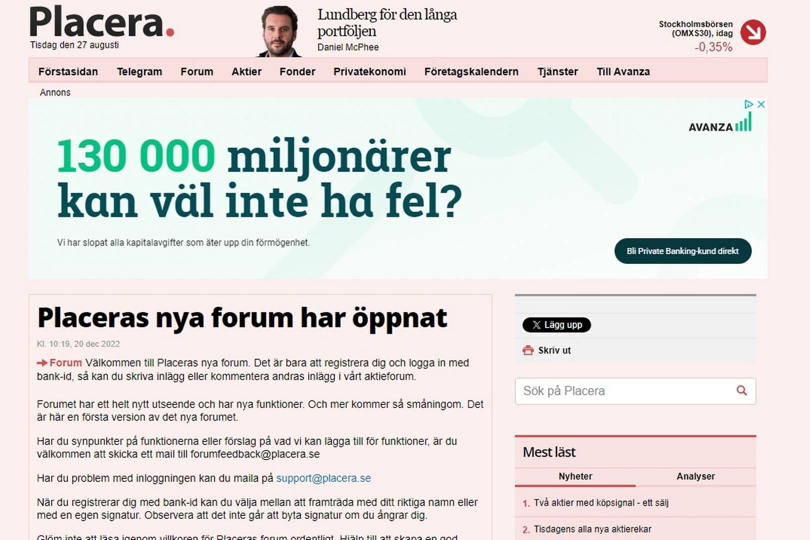 Avanza behåller Placeras aktieforum. | Foto: Placera