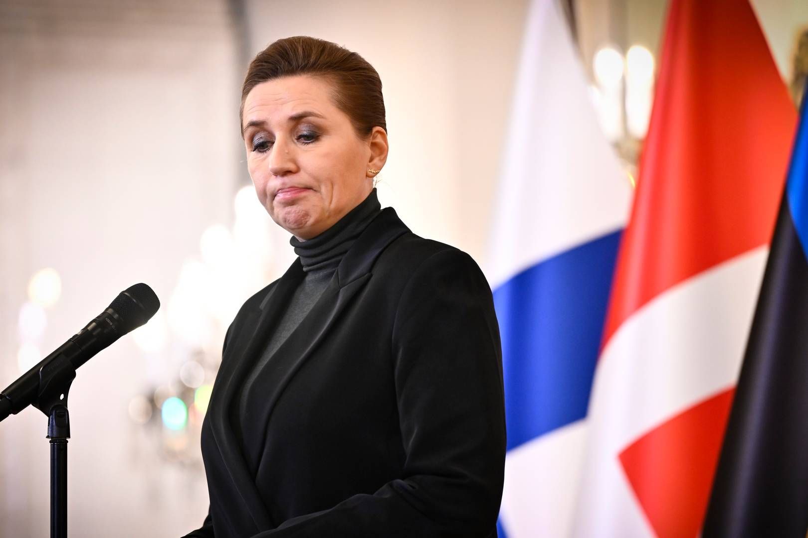 "...Jeg kan ikke begribe, hvis der er et dansk værft, der bidrager til Ruslands krig ind i Europa, og det skal de simpelthen få stoppet," siger Mette Frederiksen. | Foto: Anders Wiklund/TT/Ritzau Scanpix
