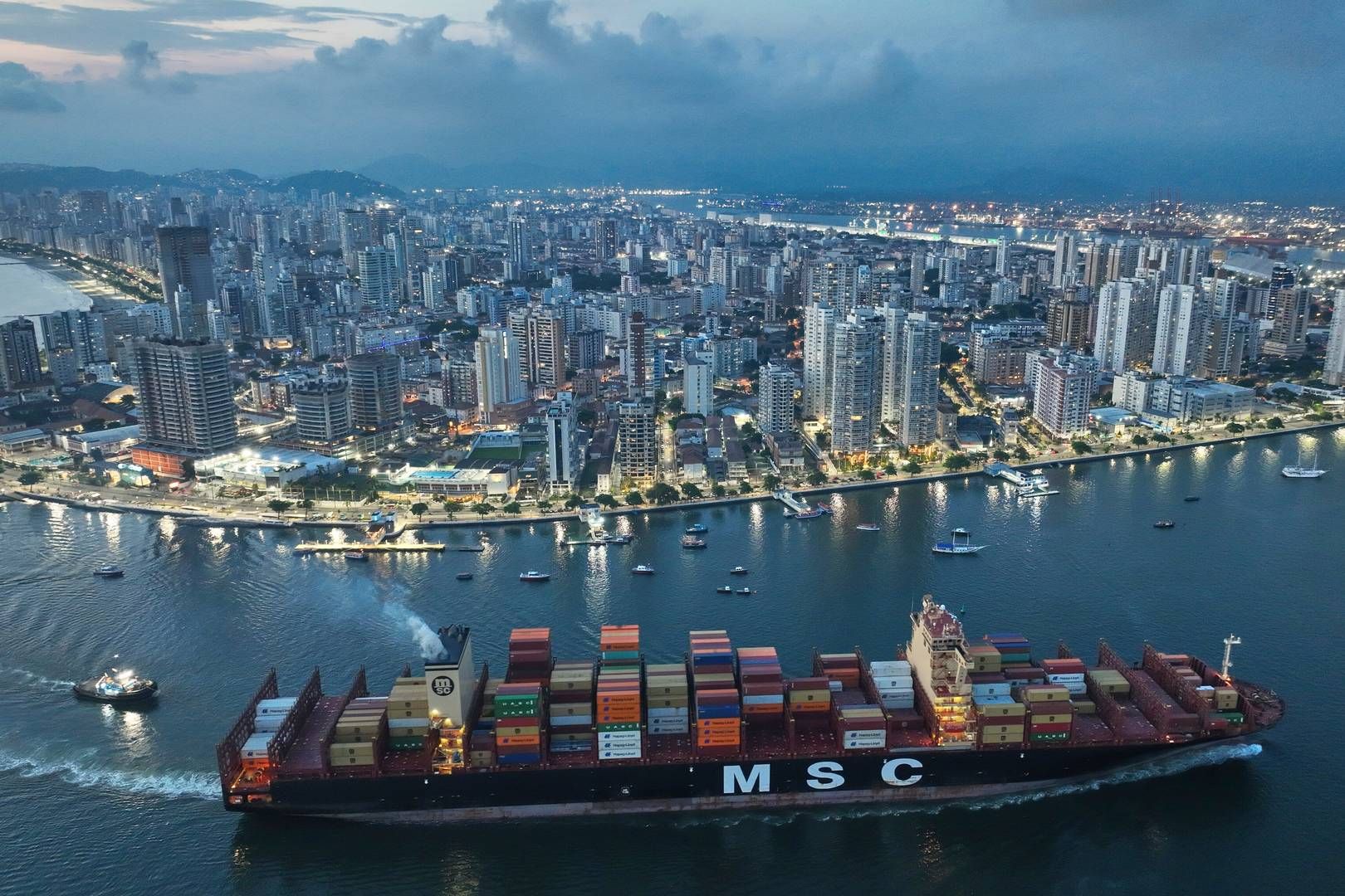 Et containerskib på vej mod Port of Santos i Brasilien. | Foto: Andre Penner/AP/Ritzau Scanpix