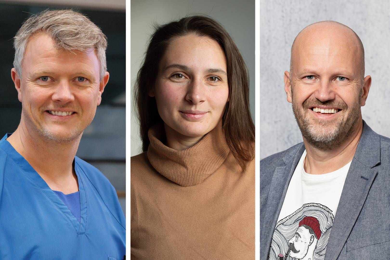 Fra venstre ses overlæge, dr. med., Simon Winther, MSc., ph.d. Monika Colombo og professor Samuel E. Schmidt, der samarbejder om projektet. | Foto: Foto: Søren Braad Andersen / Barbara Colombo / Claus Søndberg.