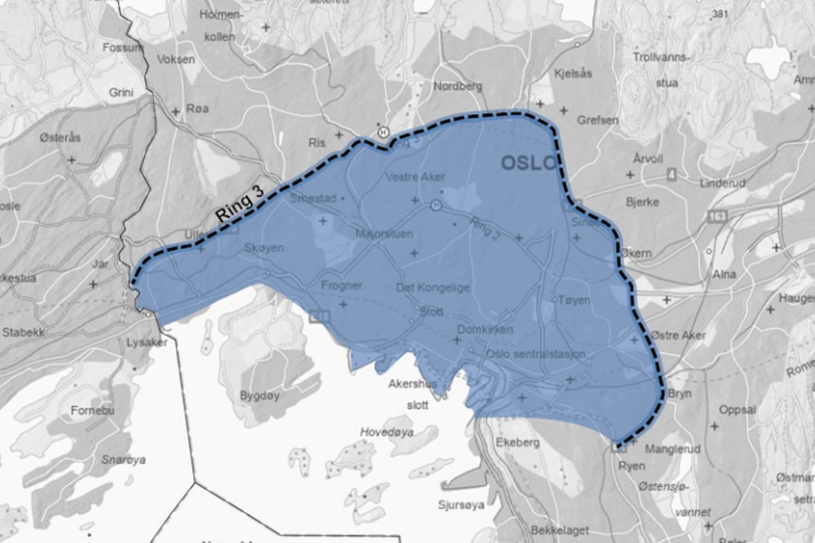 HER LETER STATSBYGG: Det ønskes innspill til tomter i det blå området innenfor Ring 3 i Oslo. | Foto: Statsbygg
