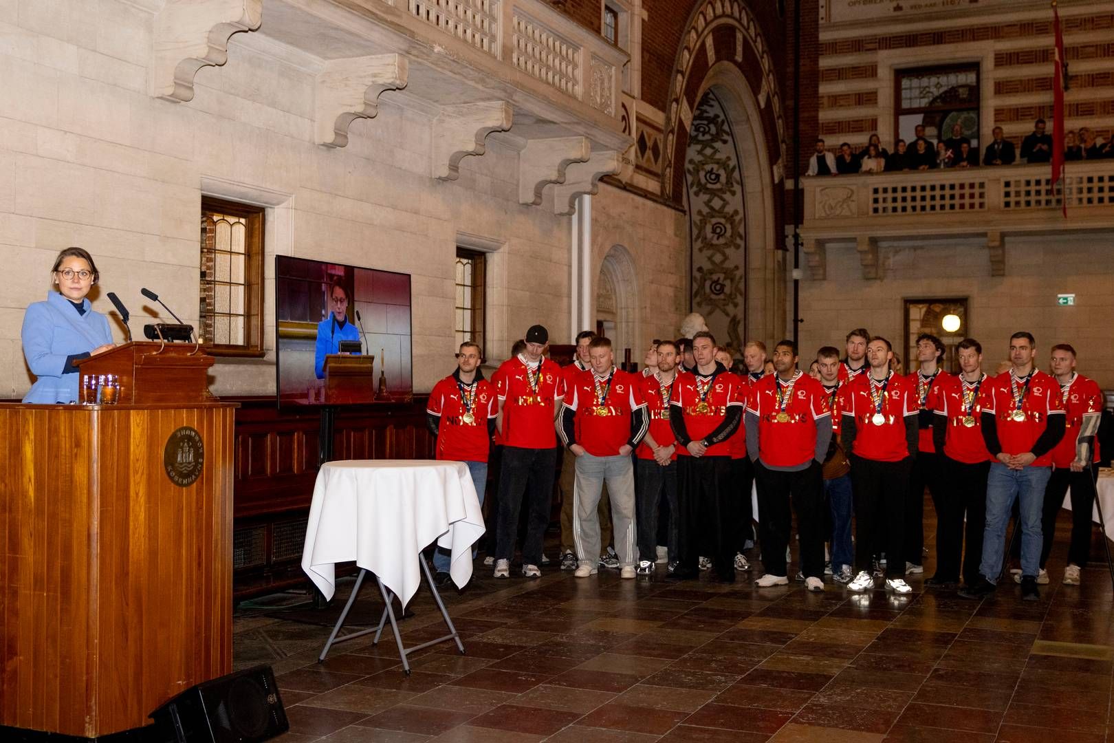 Håndboldherrerne blev så sent som i februar hyldet på Københavns Rådhus hos Københavns nye overborgmester, Sisse Marie Welling, efter at have vundet EM-fuld. | Foto: Anders Lindstrøm Berker